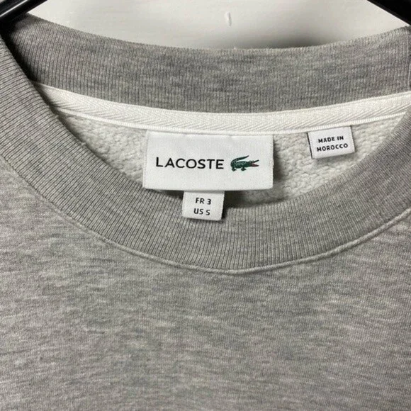 LACOSTE Men's Crewneck Flecked Fleece Logo Patch Sweatshirt Gray Sz Small - Picture 4 of 11